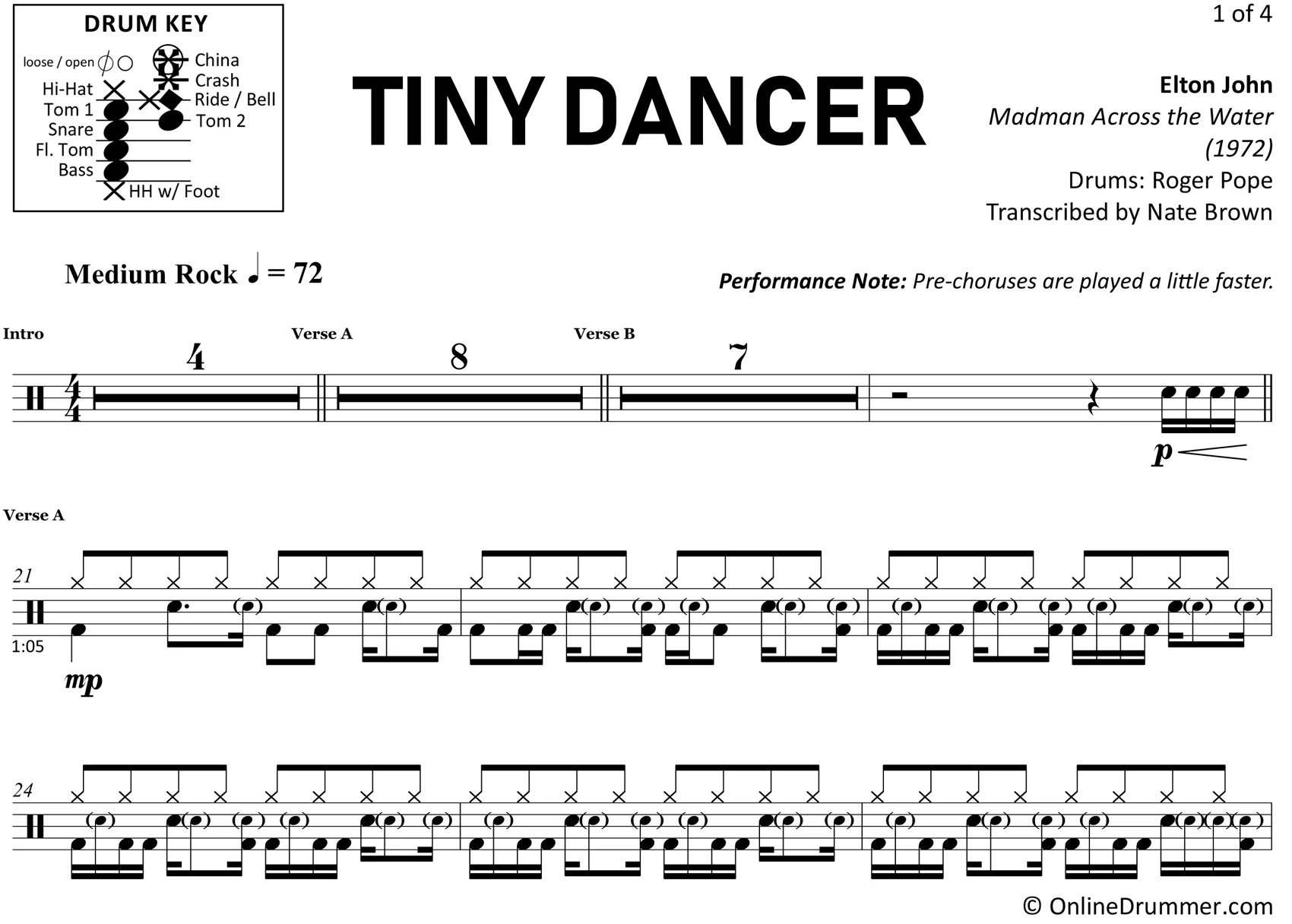 Tiny Dancer - Elton John - Drum Sheet Music - Image 3