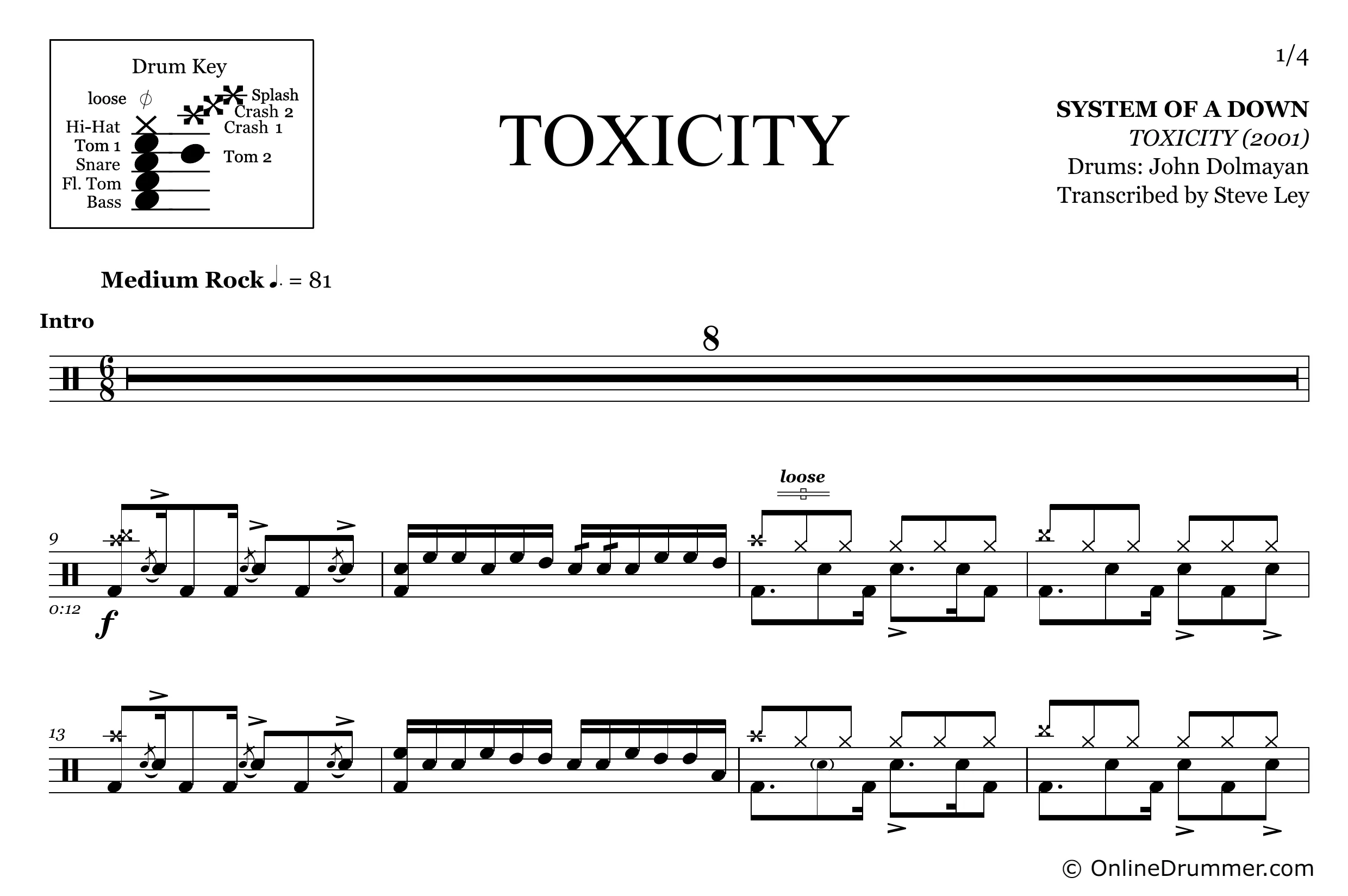 Toxicity - System of a Down - Drum Sheet Music - Image 3