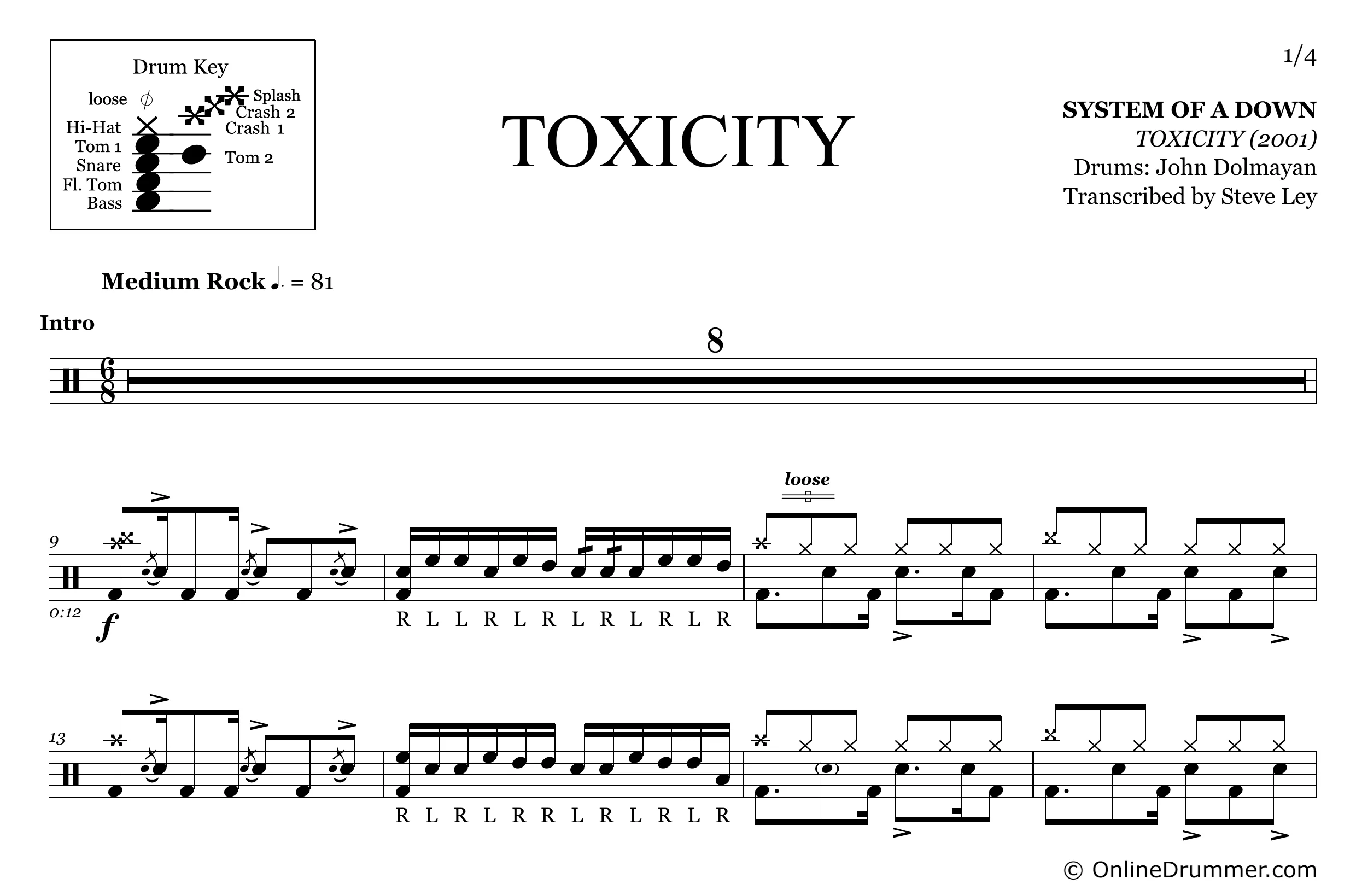 Toxicity - System of a Down - Drum Sheet Music - Image 4