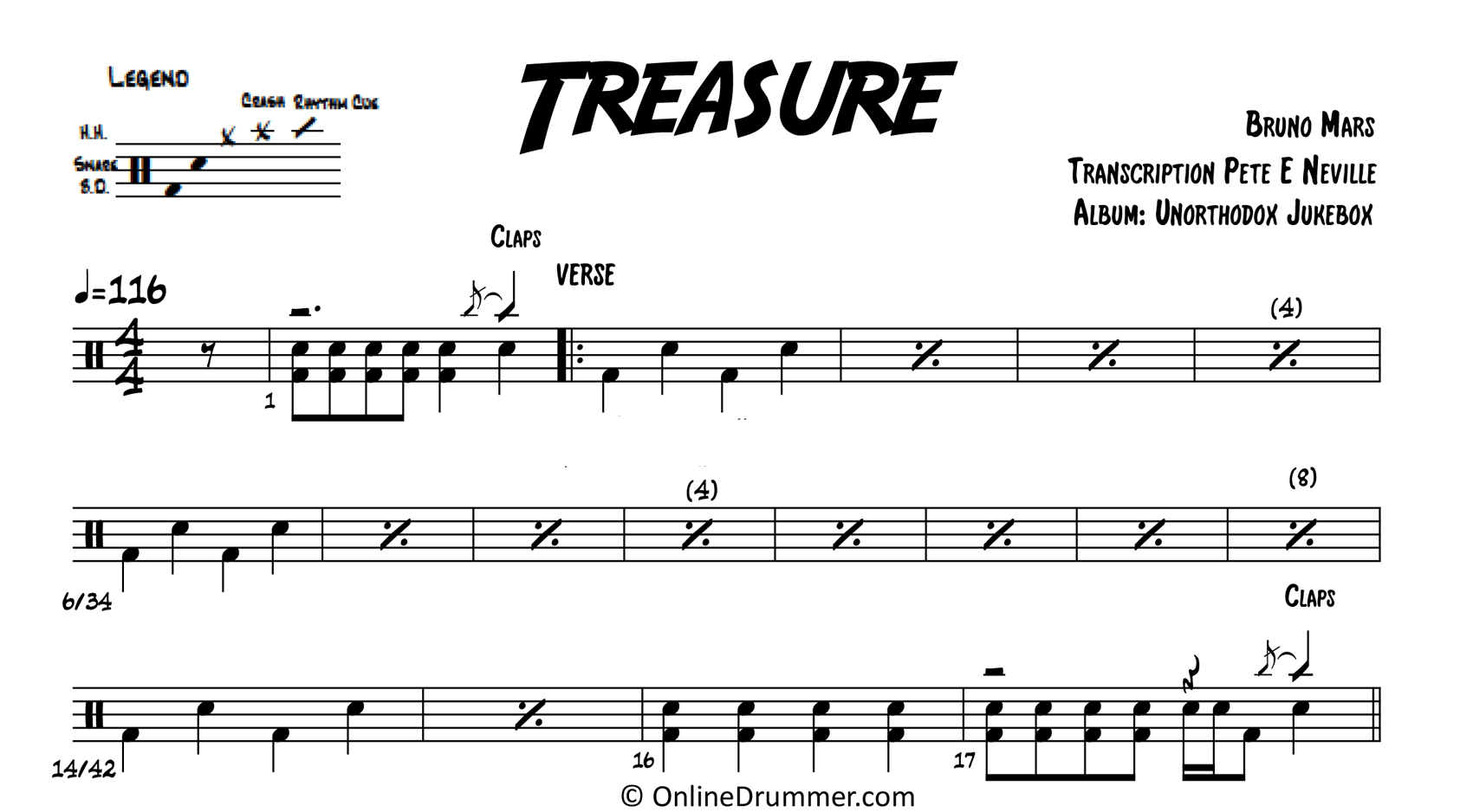 Treasure - Bruno Mars - Drum Sheet Music - Image 3