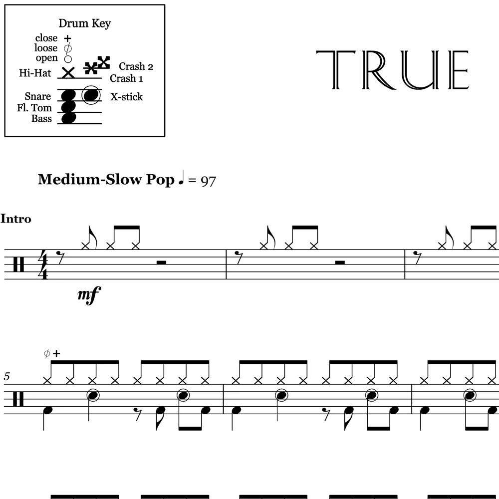 True - Spandau Ballet - Drum Sheet Music - Image 2