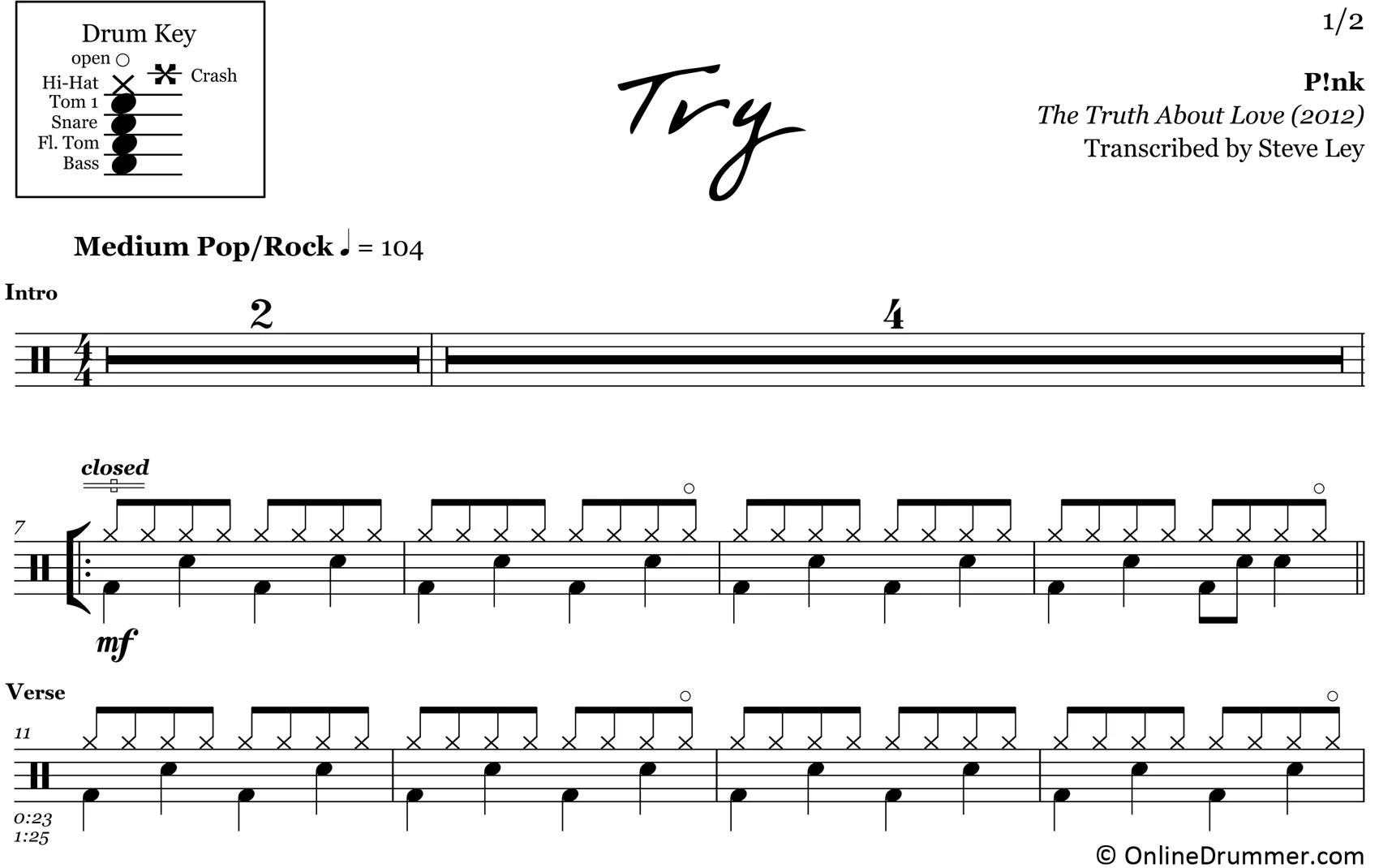 Try - Pink - Drum Sheet Music - Image 3