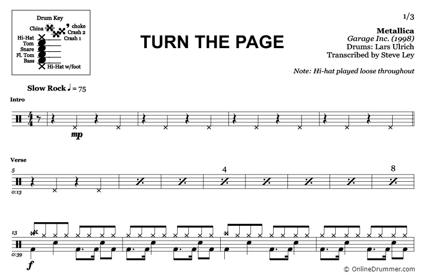 Turn The Page - Metallica - Drum Sheet Music - Image 3