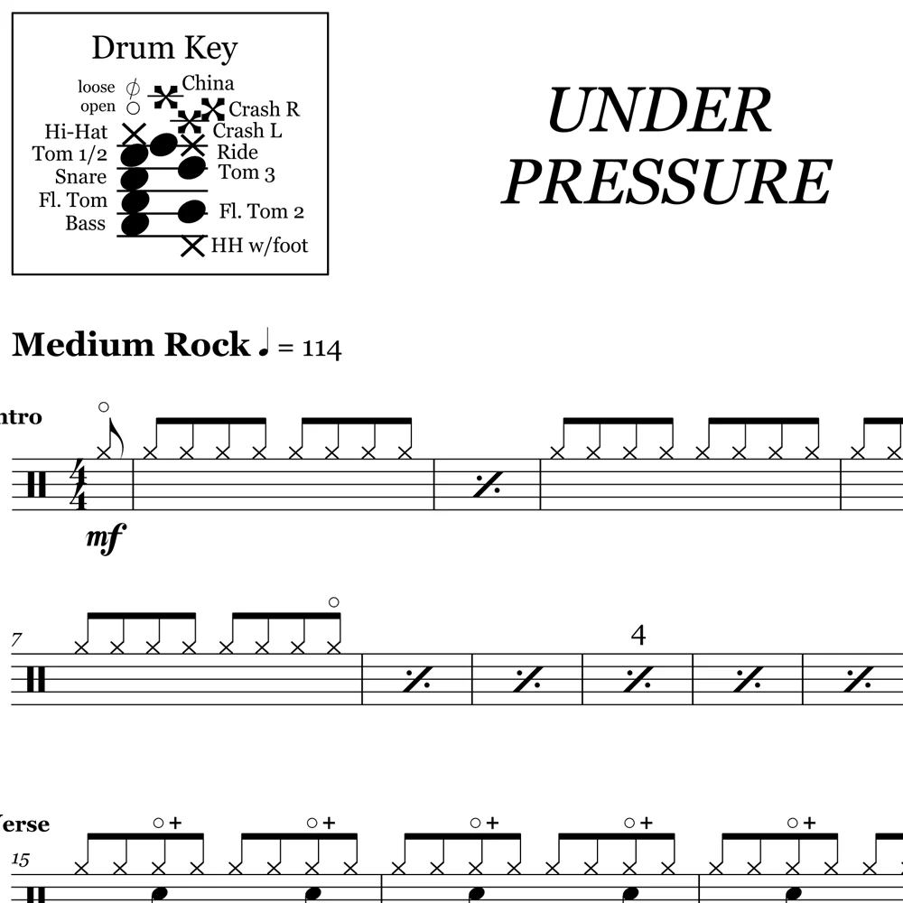 Under Pressure - Queen & David Bowie - Drum Sheet Music - Image 2