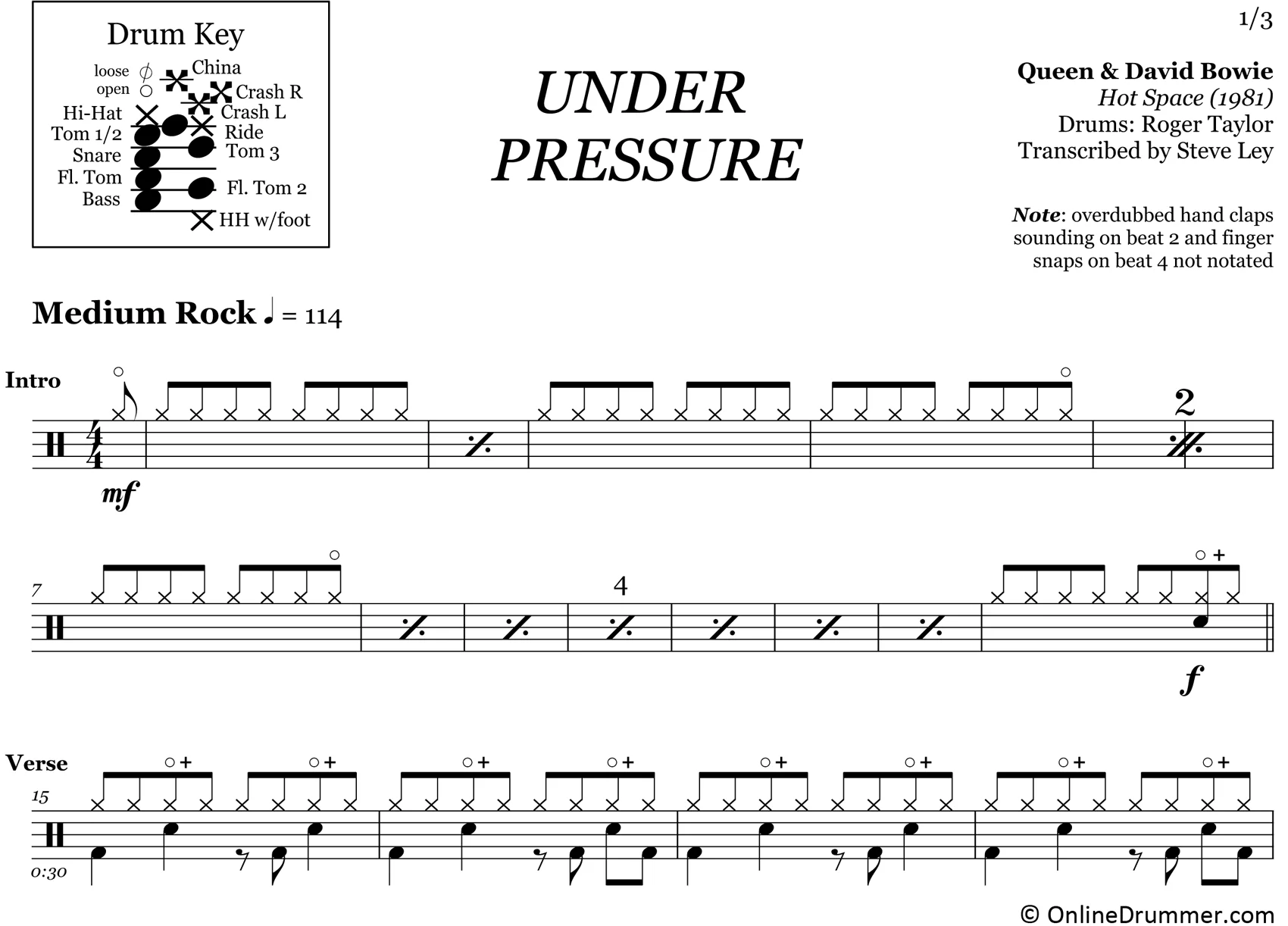 Under Pressure - Queen & David Bowie - Drum Sheet Music - Image 3