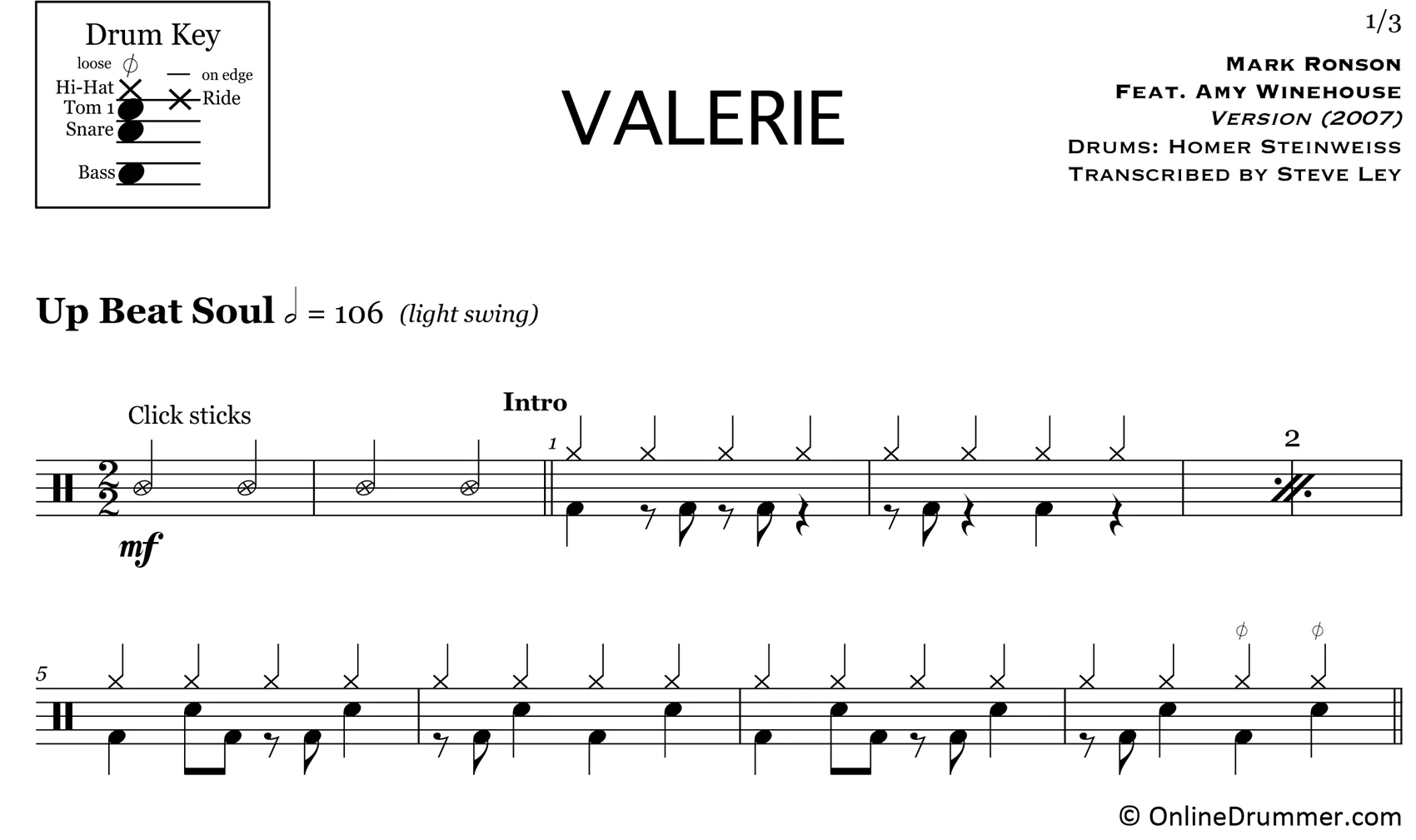 Valerie - Mark Ronson feat. Amy Winehouse - Drum Sheet Music - Image 3