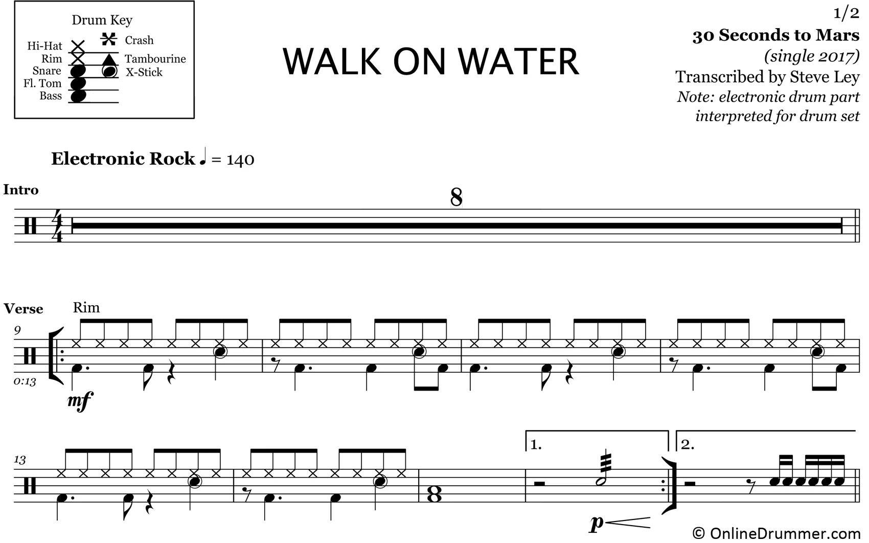 Walk on Water - 30 Seconds to Mars - Drum Sheet Music - Image 3