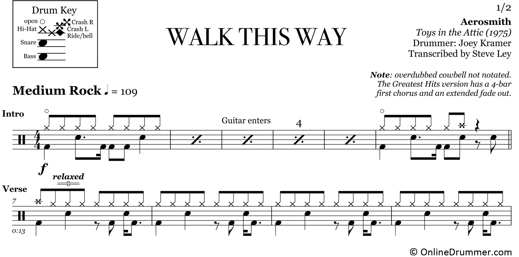 Walk This Way - Aerosmith - Drum Sheet Music - Image 3