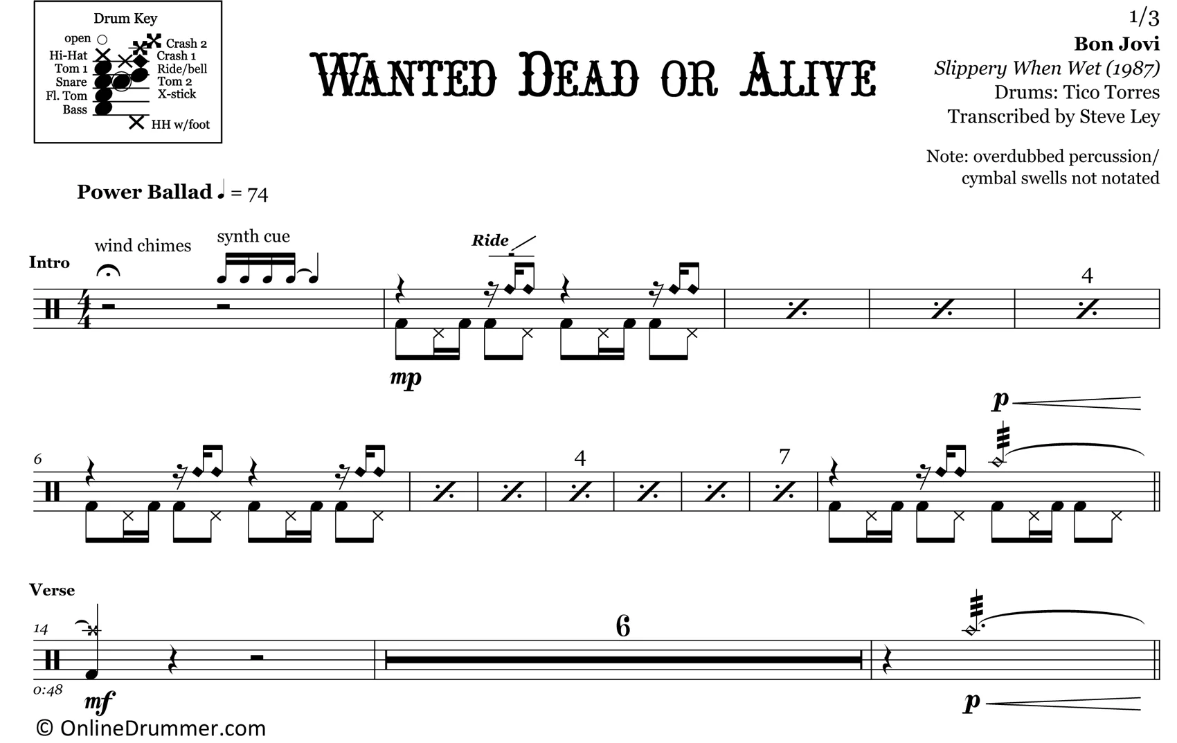 Wanted Dead or Alive - Bon Jovi - Drum Sheet Music - Image 3