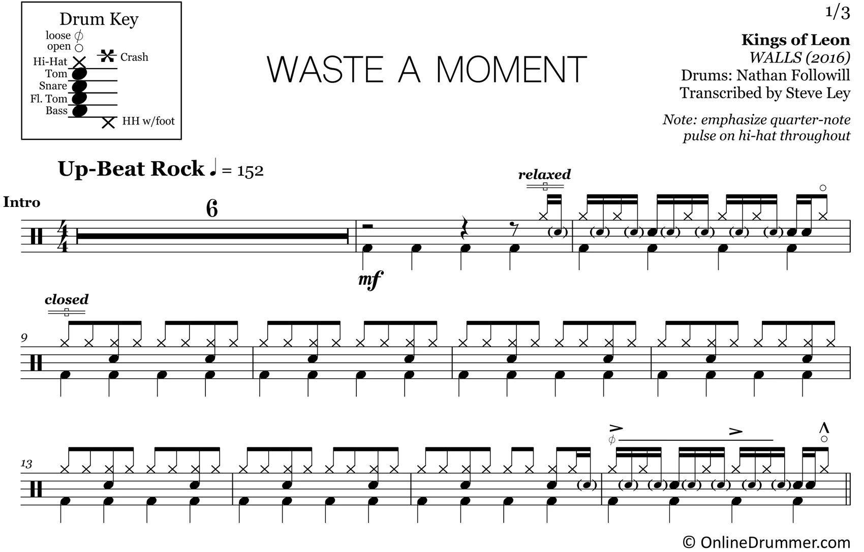 Waste of a Moment - Kings of Leon - Drum Sheet Music - Image 3