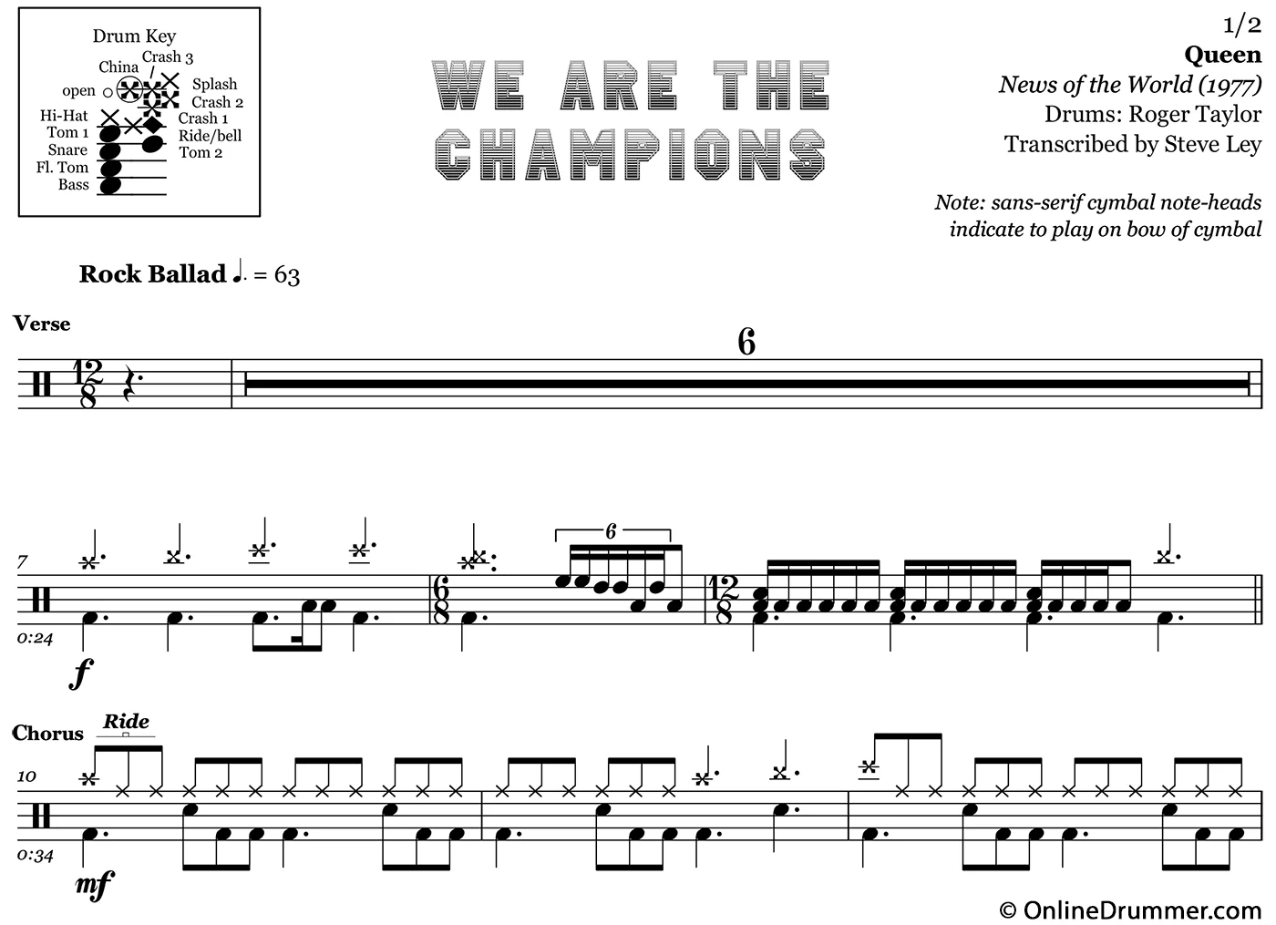 We Are The Champions - Queen - Drum Sheet Music - Image 3