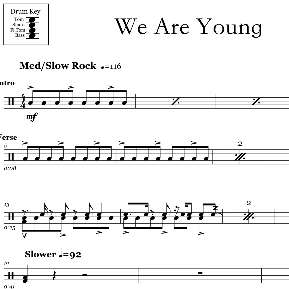 We Are Young - Fun - Drum Sheet Music - Image 2