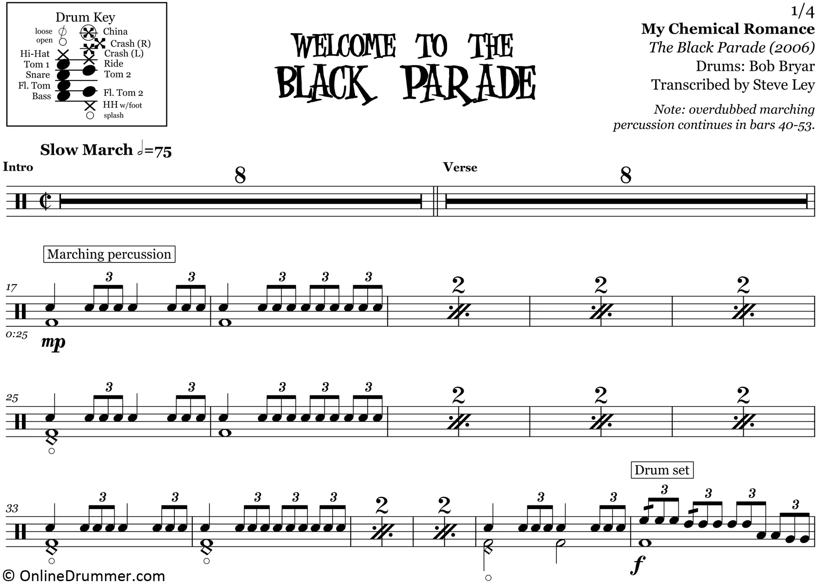 Welcome to the Black Parade - My Chemical Romance - Drum Sheet Music - Image 3