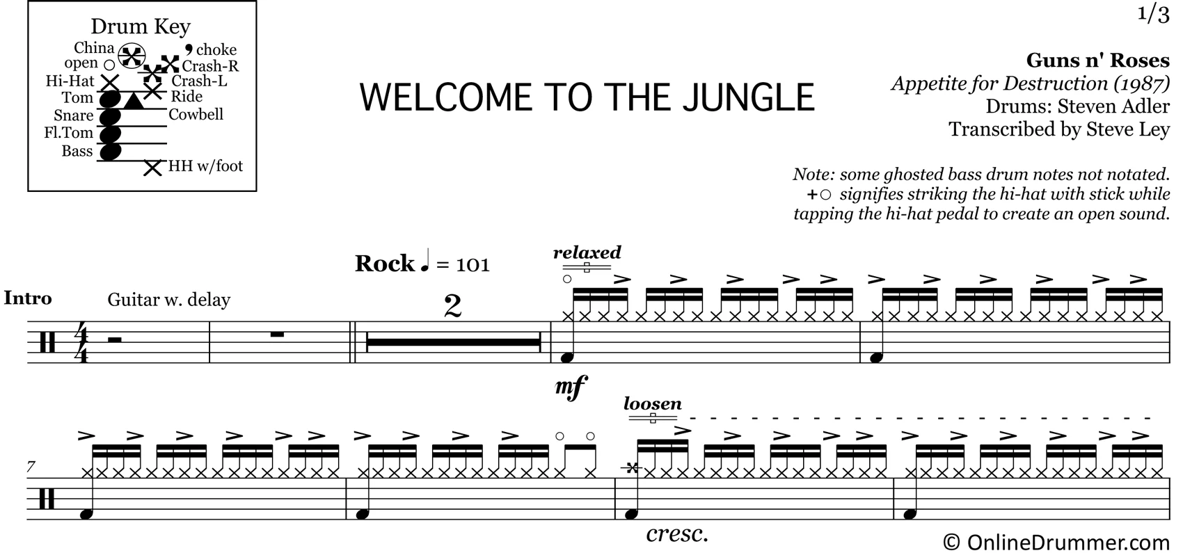 Welcome to the Jungle - Guns N Roses - Drum Sheet Music - Image 3