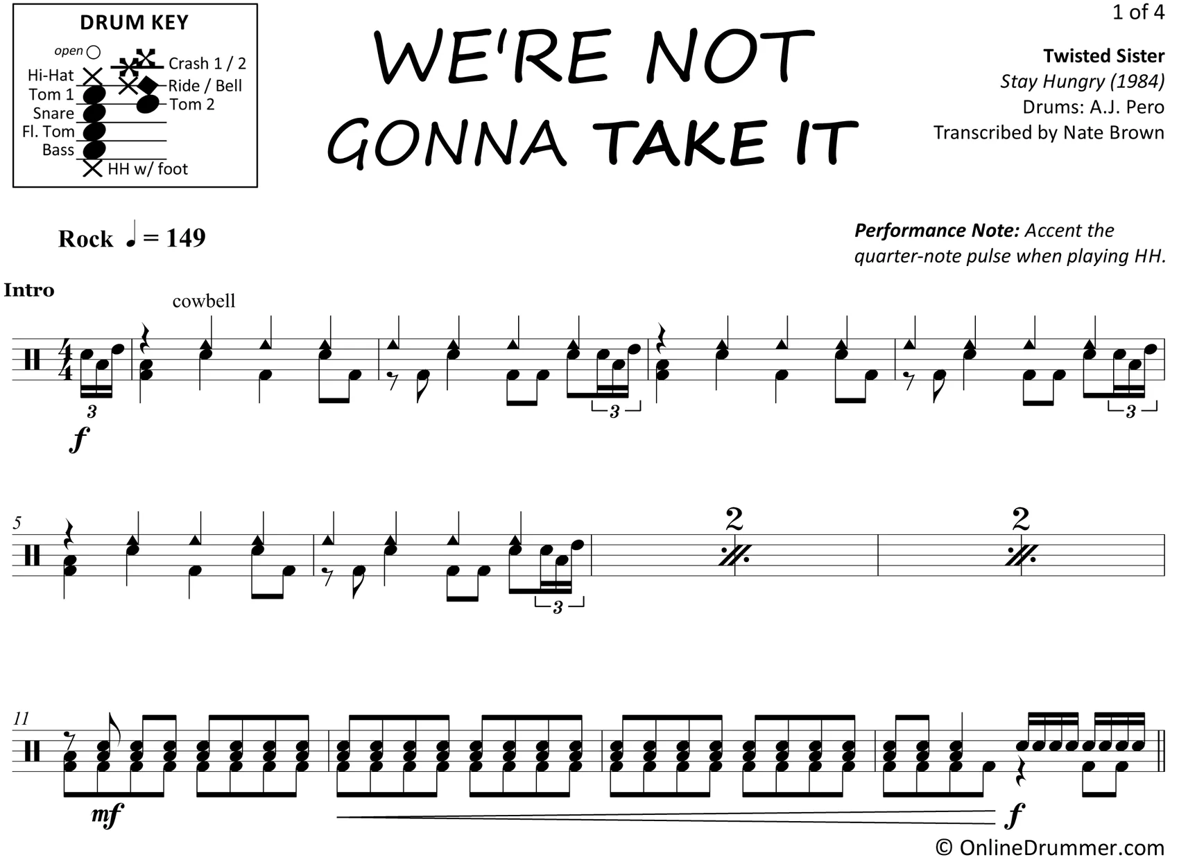 We're Not Gonna Take It - Twisted Sister - Drum Sheet Music - Image 3