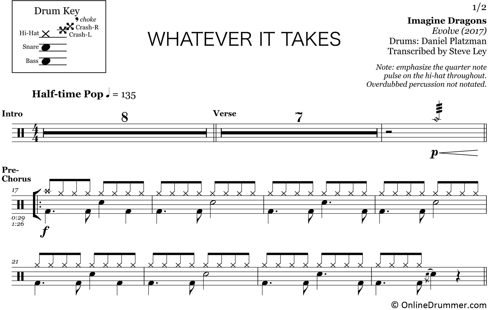 Whatever It Takes - Imagine Dragons - Drum Sheet Music - Image 3