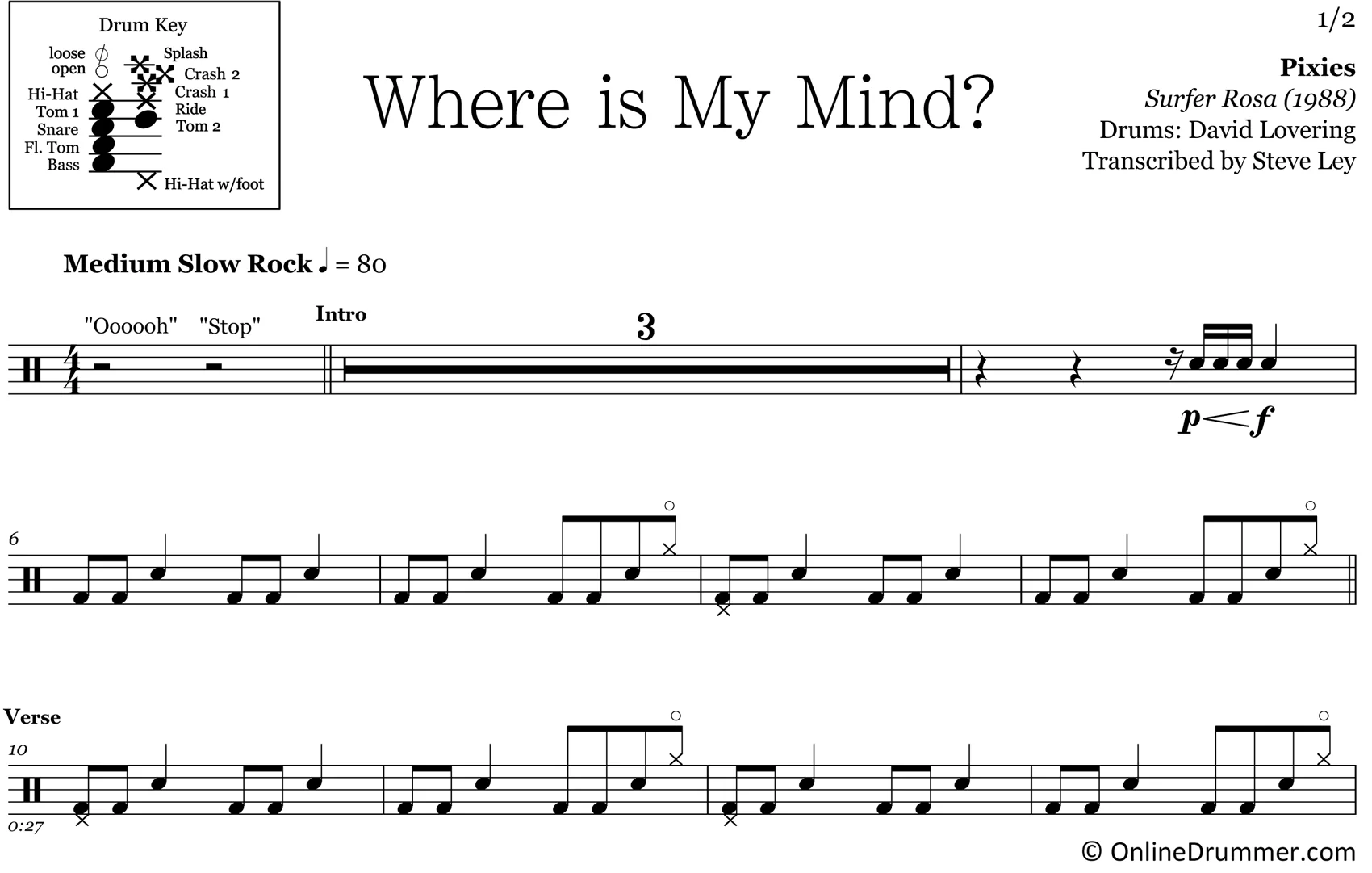 Where Is My Mind? - Pixies - Drum Sheet Music - Image 3