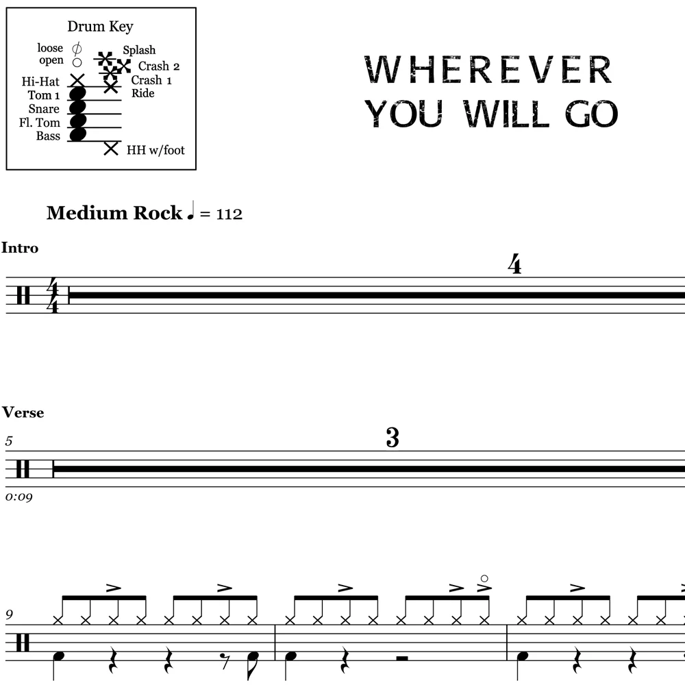 Wherever You Will Go - The Calling - Drum Sheet Music - Image 2