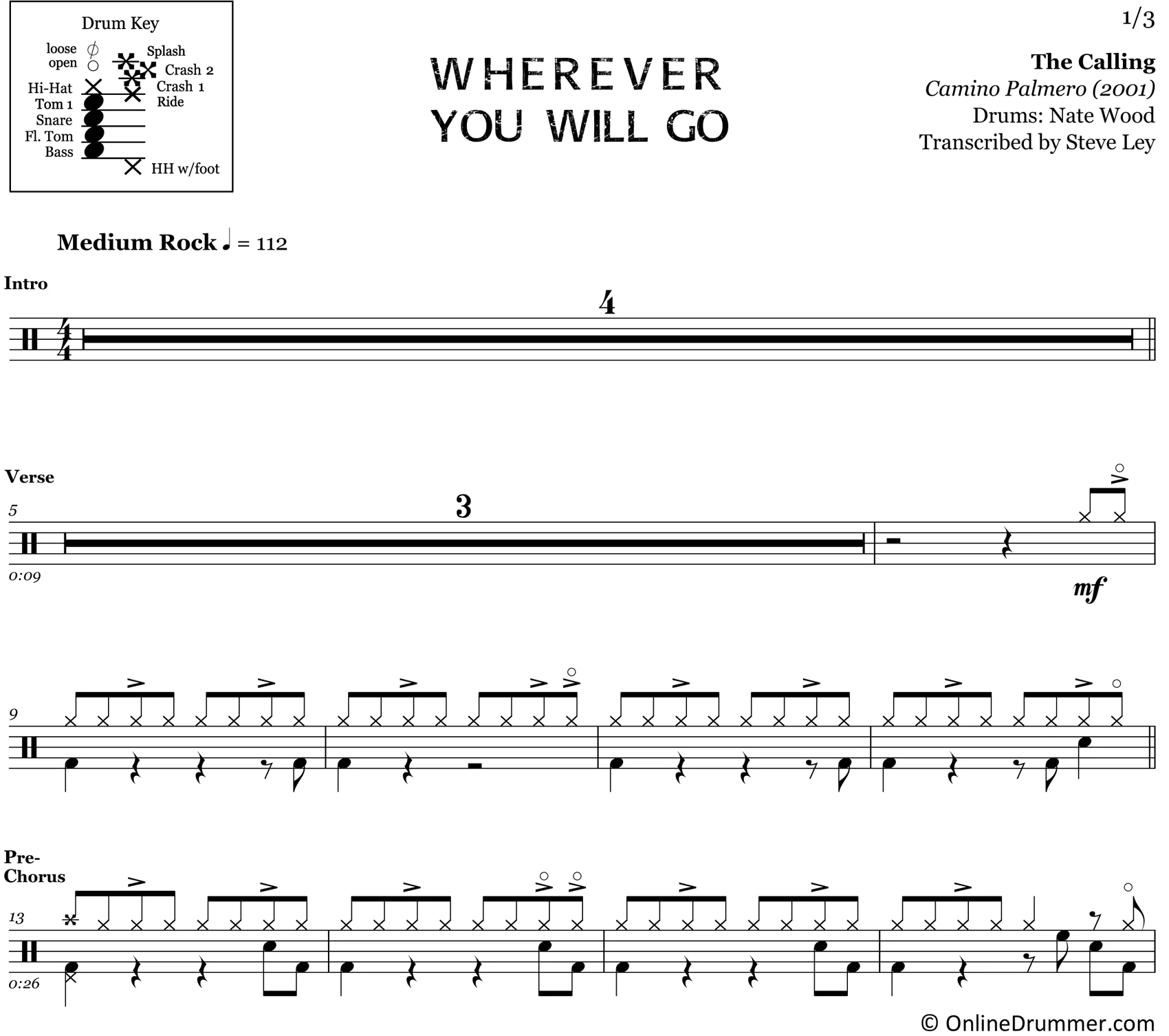 Wherever You Will Go - The Calling - Drum Sheet Music - Image 3