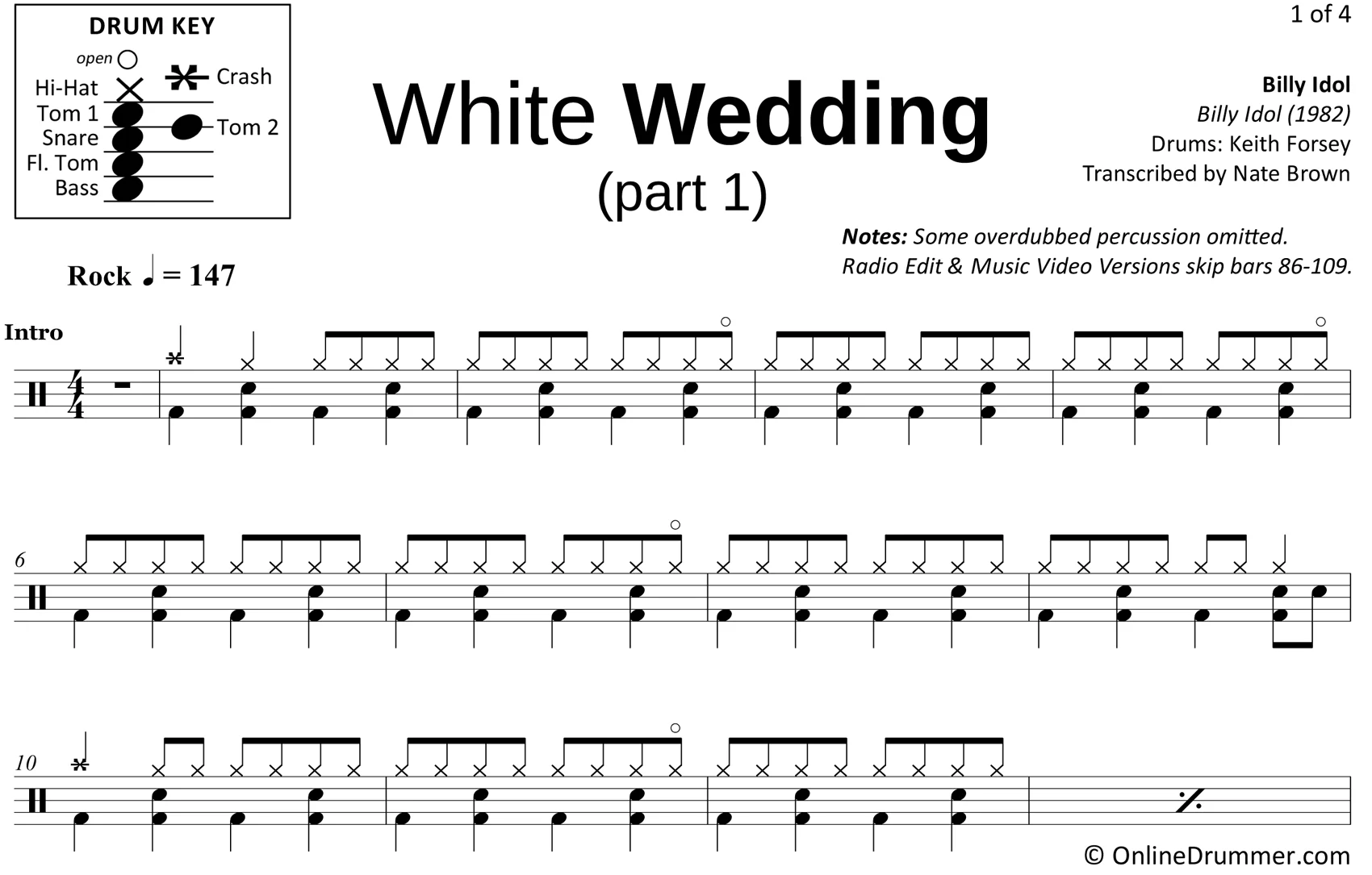 White Wedding (Part 1) - Billy Idol - Drum Sheet Music - Image 3