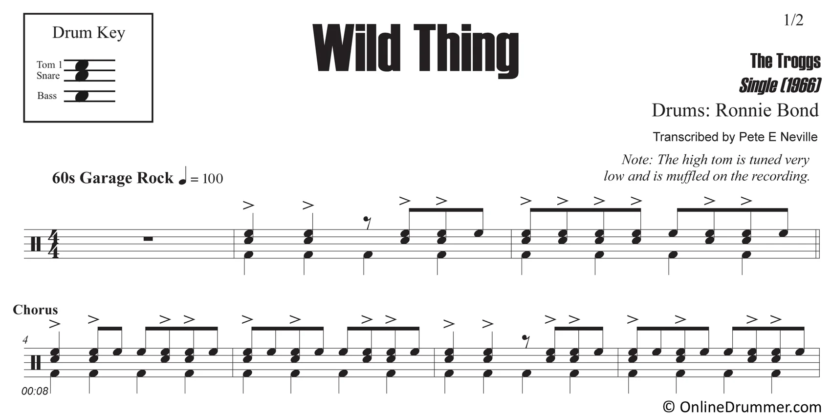 Wild Thing - The Troggs - Drum Sheet Music - Image 3