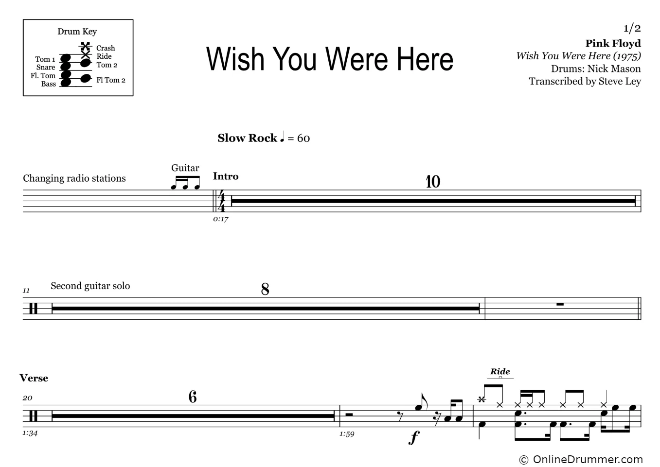 Wish You Were Here - Pink Floyd - Drum Sheet Music - Image 3