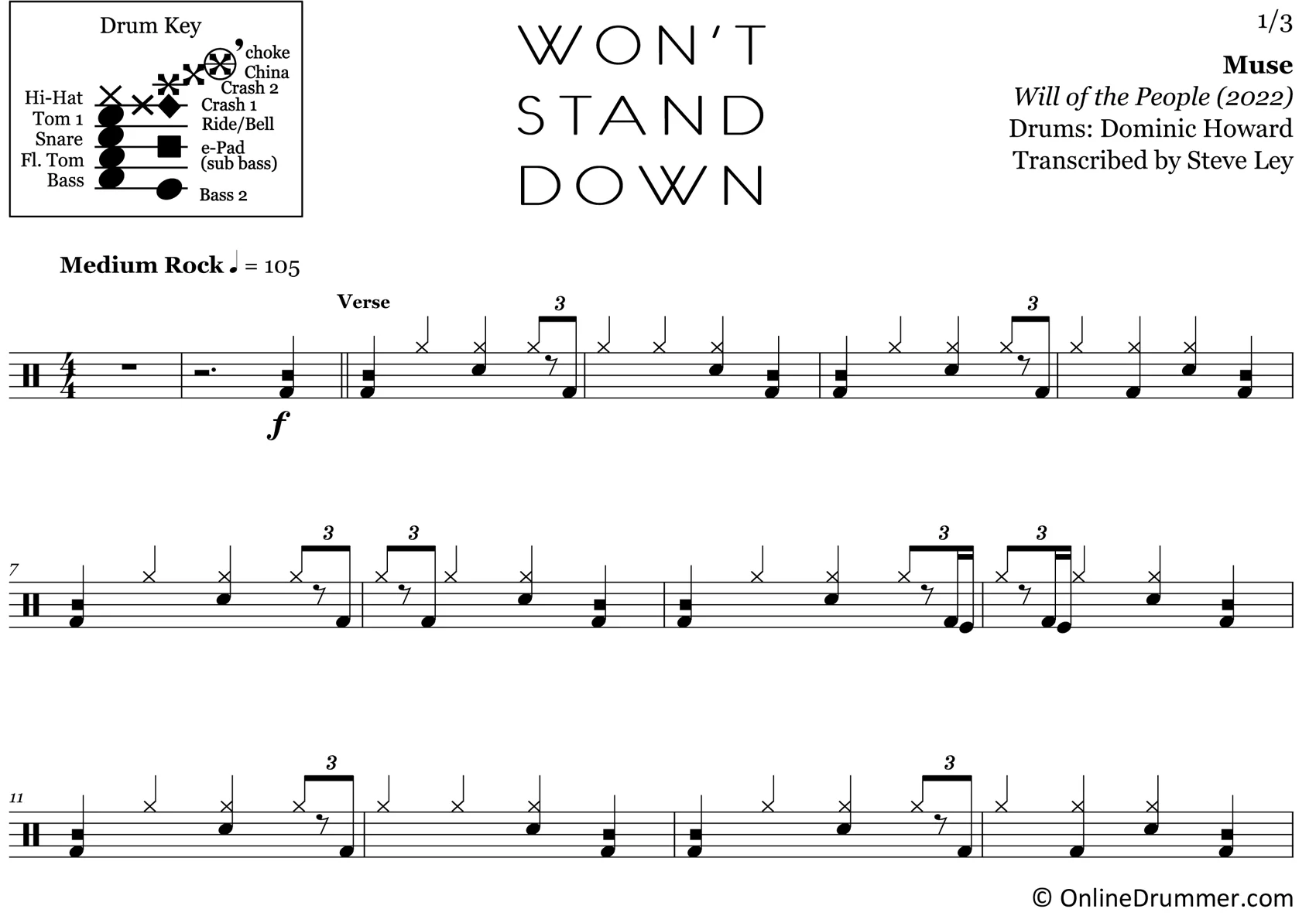 Won't Stand Down - Muse - Drum Sheet Music - Image 3