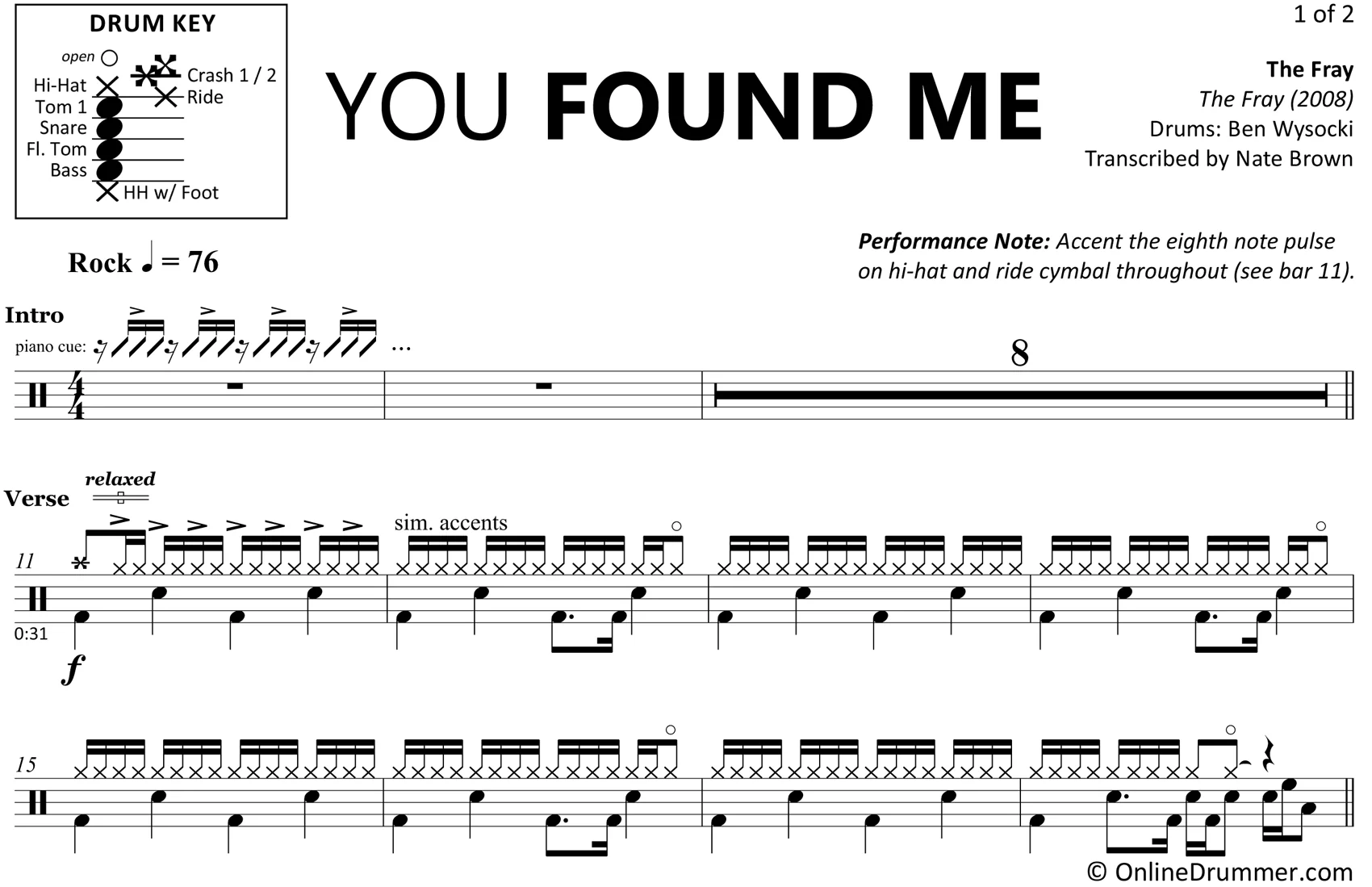 You Found Me - The Fray - Drum Sheet Music - Image 3