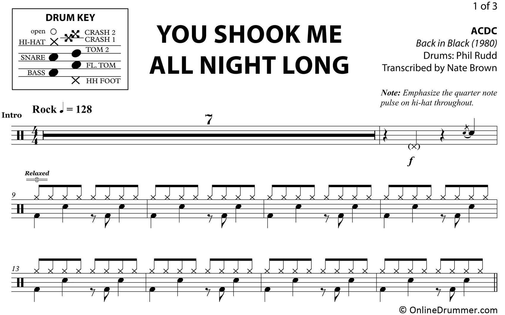You Shook Me All Night Long - ACDC - Drum Sheet Music - Image 3