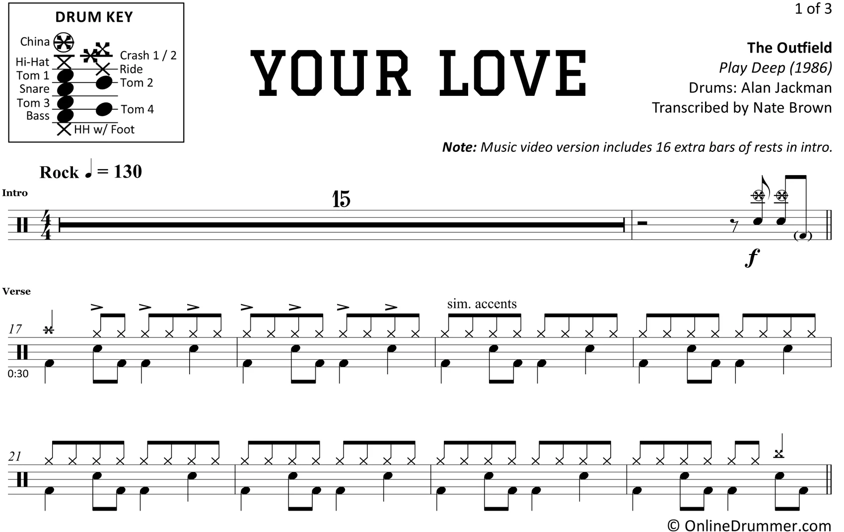 Your Love - The Outfield - Drum Sheet Music - Image 3