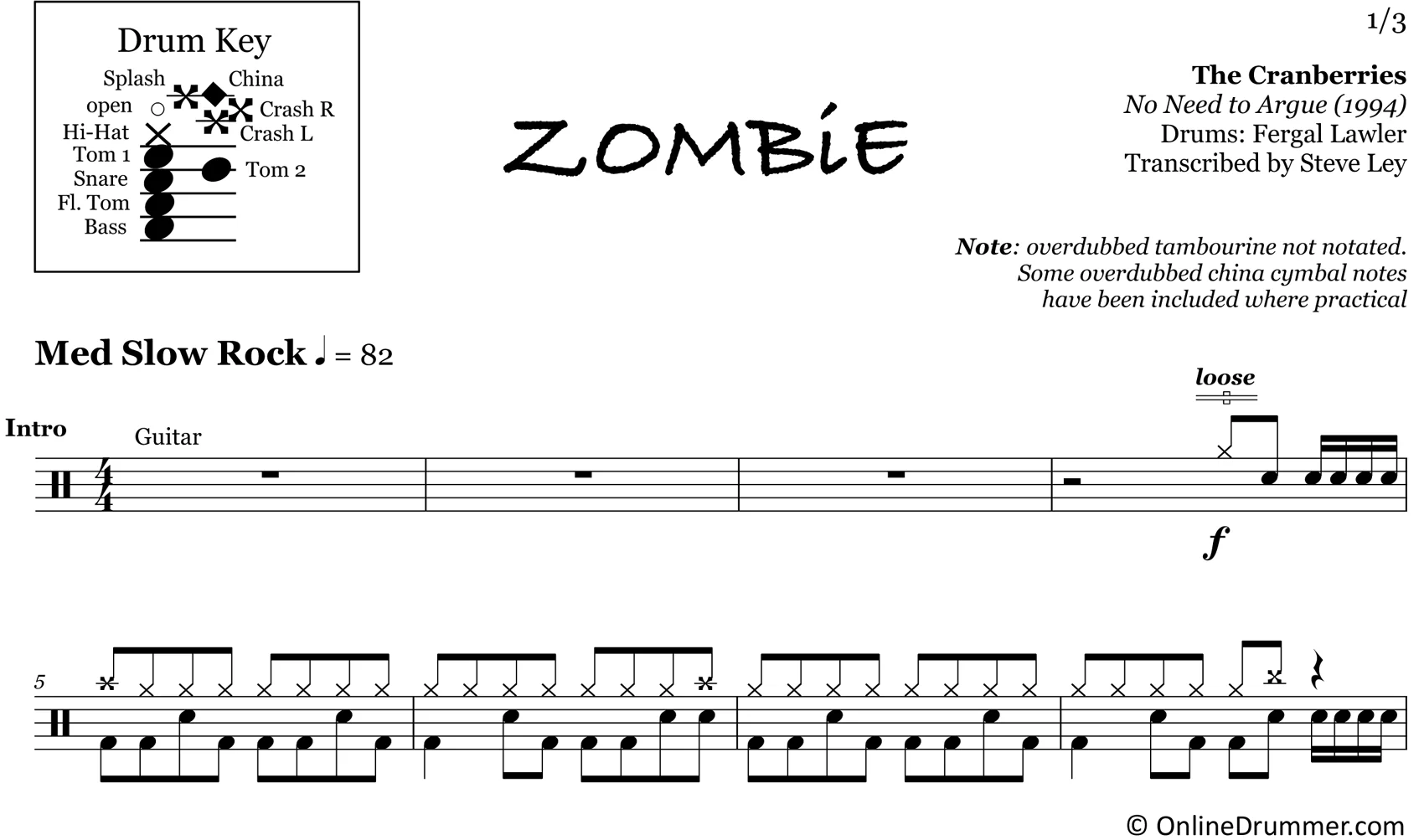 Zombie - The Cranberries - Drum Sheet Music - Image 3